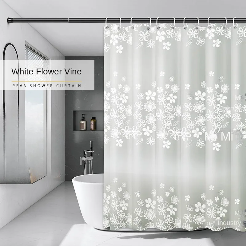 

Waterproof Thicken Shower Curtains PEVA White Flower Bathroom Partition Curtain Mildew Proof Bath Cortinas Wholesale