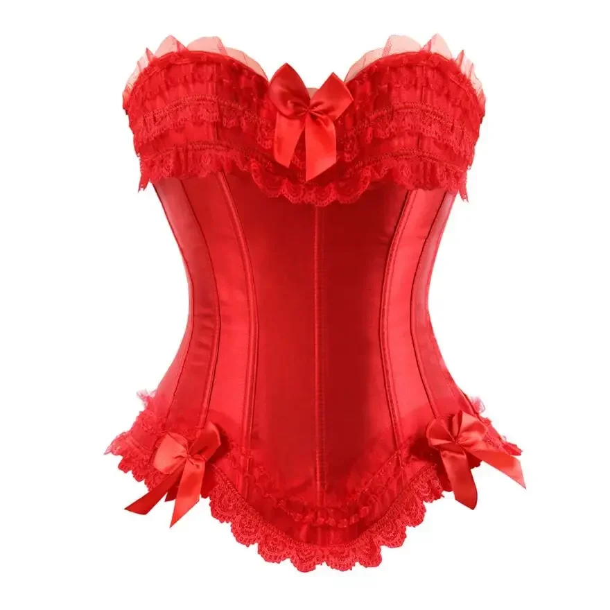 

Women Bustiers Overbust Corset Lace Up Corselet Corsets Sexy Satin Overbust Top Lace Bowknot Body Shaper Waist Trainer Bustier