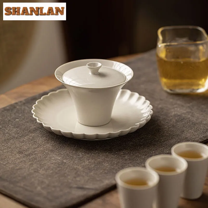 100ml Plant Ash Cover Bowl Household Kung Fu Gaiwan Creative Tea Tureen Vintage Tea Maker Chinese Cup Drinkware Ornaments