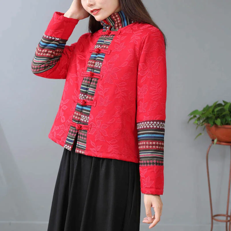 Traditional Tang Suit Stand Collar Autumn Winter Ethnic Style Women's Cotton Linen Coat Clothes Long Sleeve Padded Jacket Female