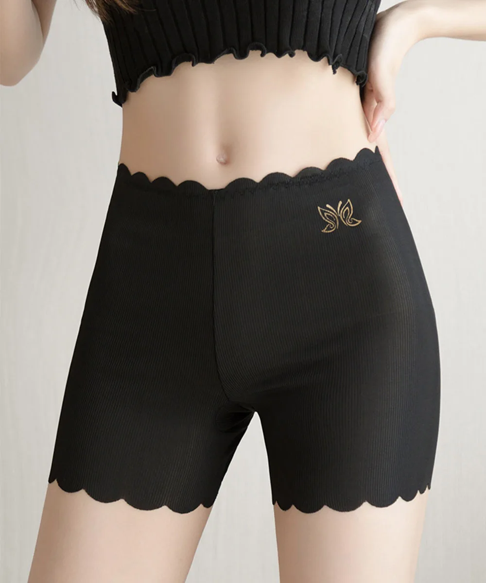 Ice Silk Seamless Safety Short Pants Summer Women Plus Size Safety Shorts Under Skirt Panties Wavy Edge Satin Boxers Underwear