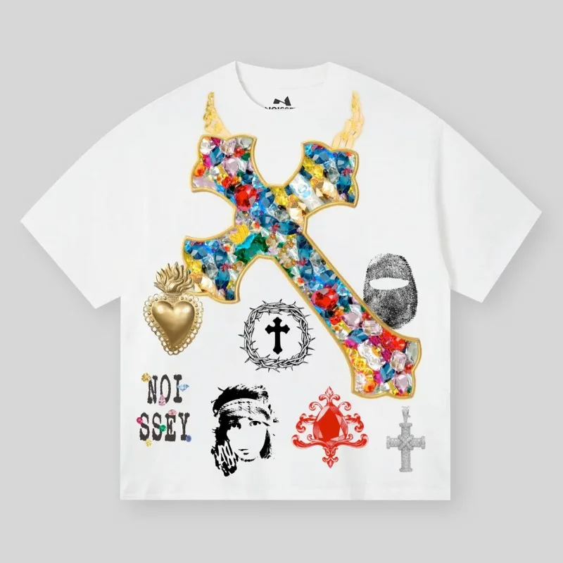 

Повседневная Свободная рубашка в стиле Харадзюку для пар, Винтажная Футболка оверсайз с надписью крест-накрест, с коротким рукавом, в стиле Хай-стрит, Y2k