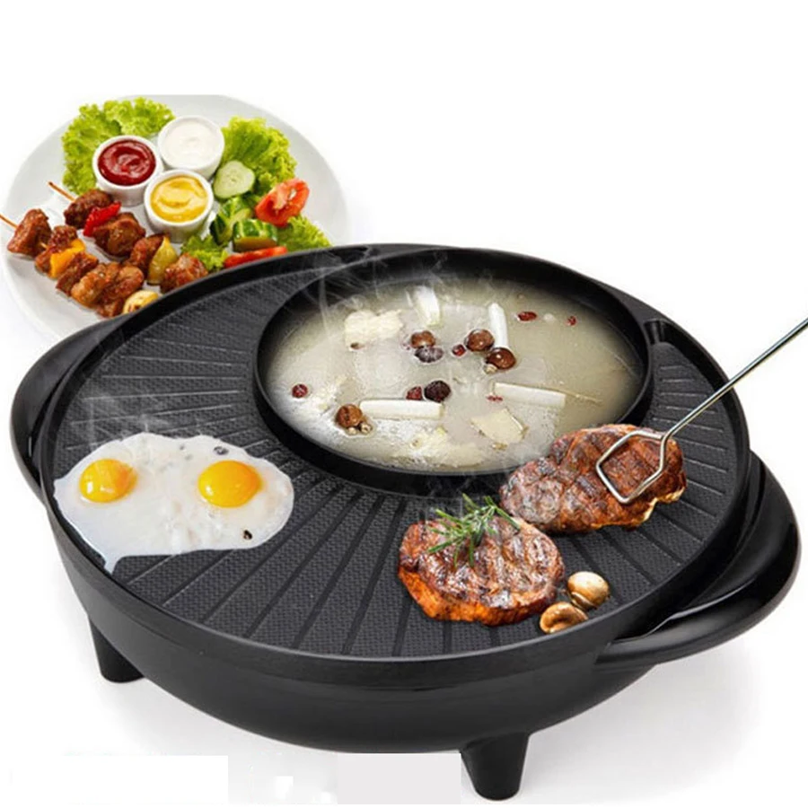 SEAAN Hot Pot with Grill, Hotpot Pot Electric Grill Indoor Shabu Shabu Pot  Korean bbq Grill Smokeless - AliExpress