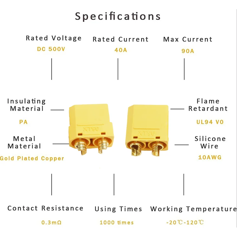 4Pcs Yellow XT90H XT90 XT-90 Male and Female Bullet Connector Plug for RC Lipo Battery Motor ESC and Charge Lead Expand DIY Part – Image 3