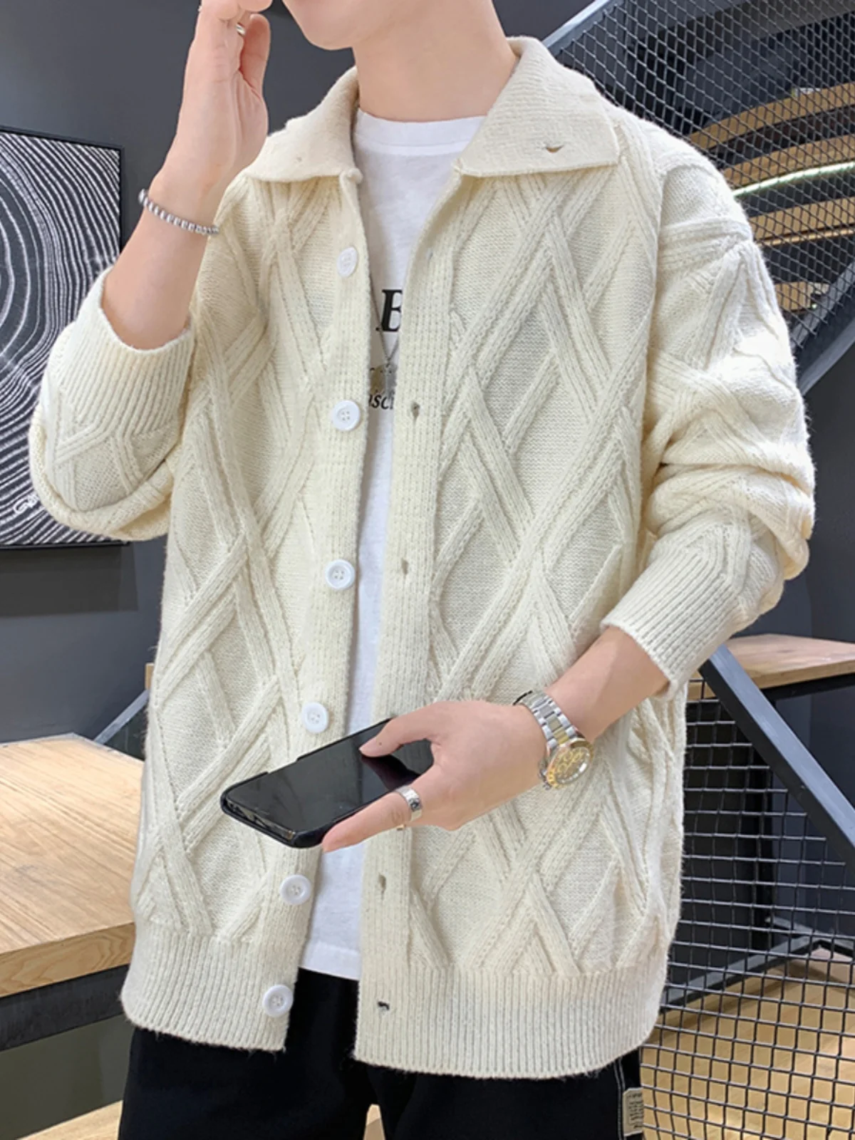 

High End Casual Cashmere Cardigan Men's Sweater Solid Color Knitted Pure Wool Men's Cardigan Coat Sweater New Style Knitwear B58