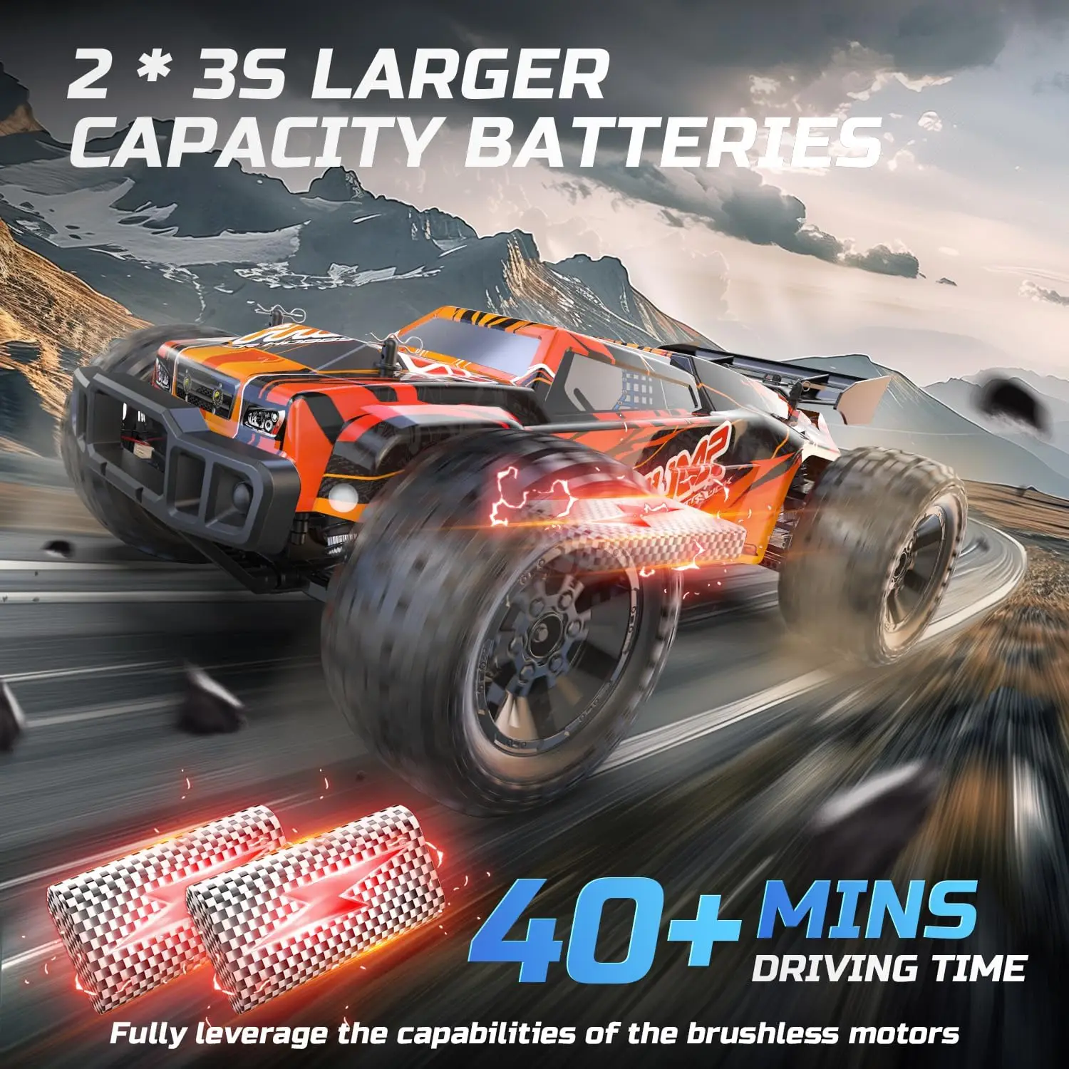 200E 1:10 Large 3S Brushless High Speed RC Cars for Adults, 4X4 Fast RC Trucks W/Extra Shell LED Headlight, 60 KM/H, All T