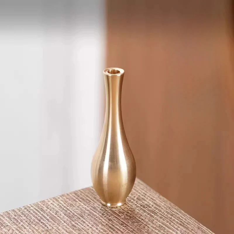 Chinese Style Creative Copper Small Vases Ornament, Home Living Room Desktop Decoration, Solid Color, Metal Brass Mini Vase, 1Pc