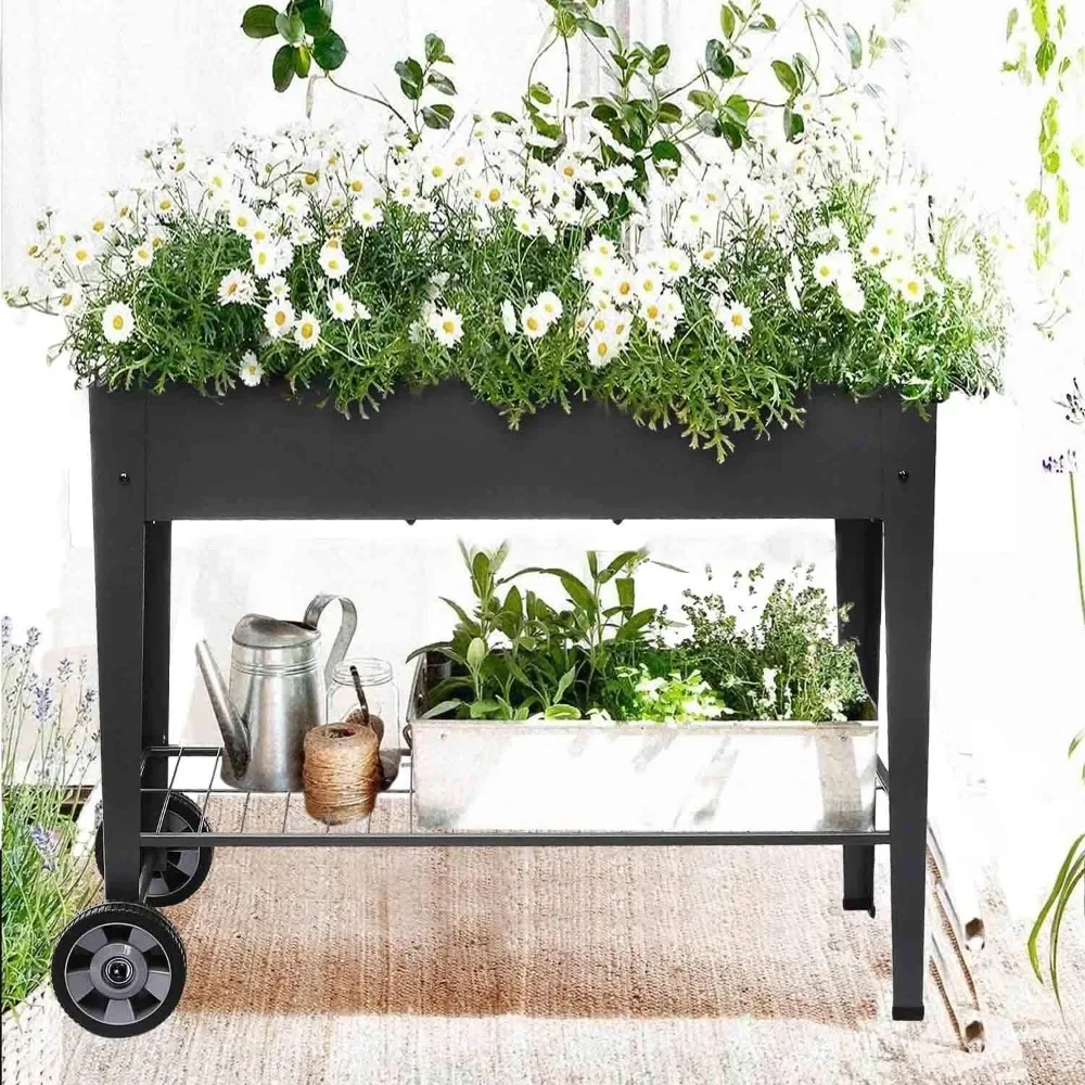 

Ящик для растений с ножками, уличная поднятая садовая кровать на колесах для овощей, цветов, трав, патио, цветочные горшки
