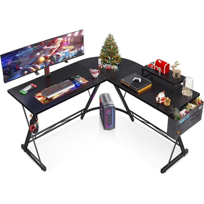 

L Shaped Gaming Desk, Home Office Desk with Round Corner, Computer Desk with Large Monitor Stand Desk Workstation, 51 Inches