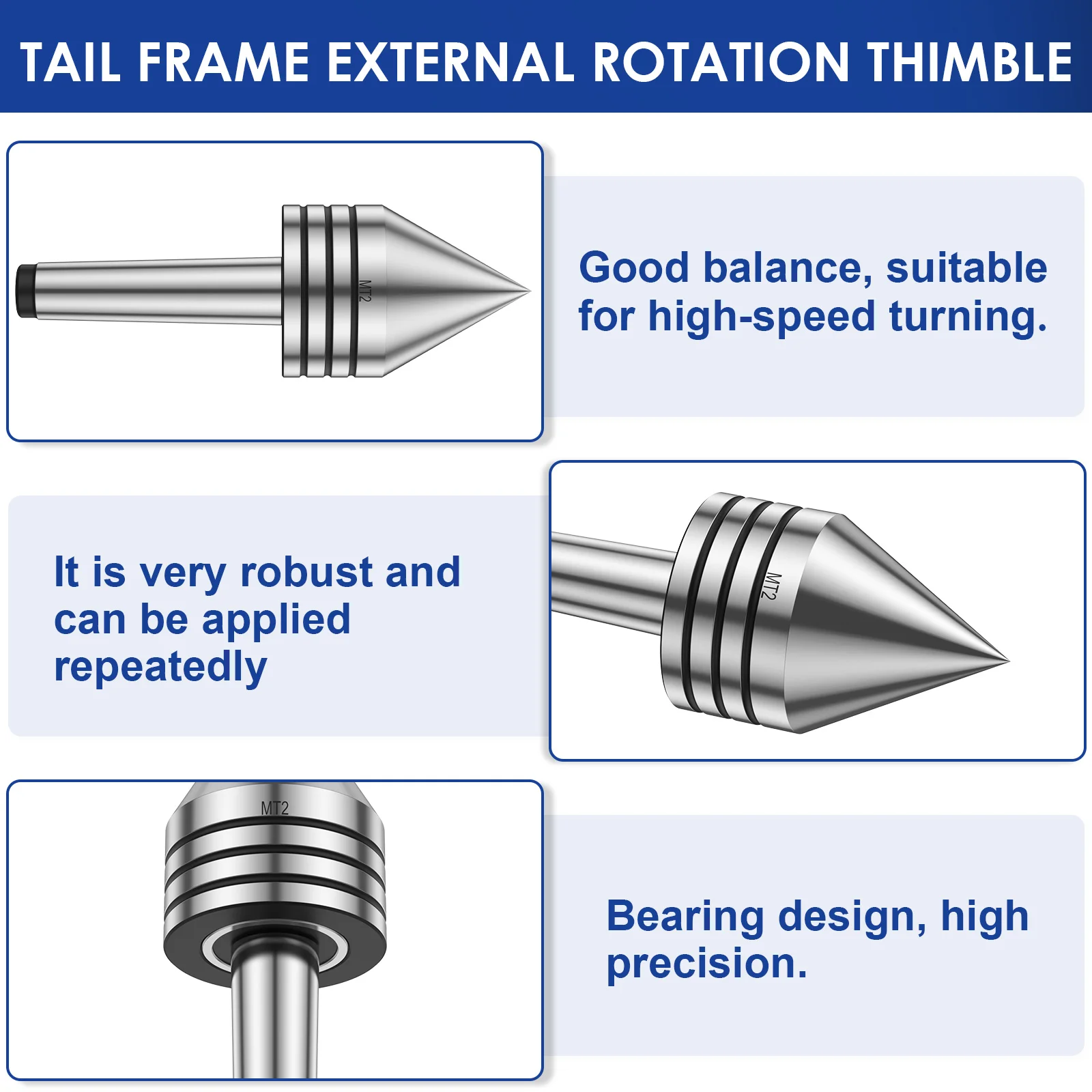 MT2 Precision Live Revolving Center Medium High Speed Bearing Lathe Tool Rotary Center Dustproof Tailstock for Lathe