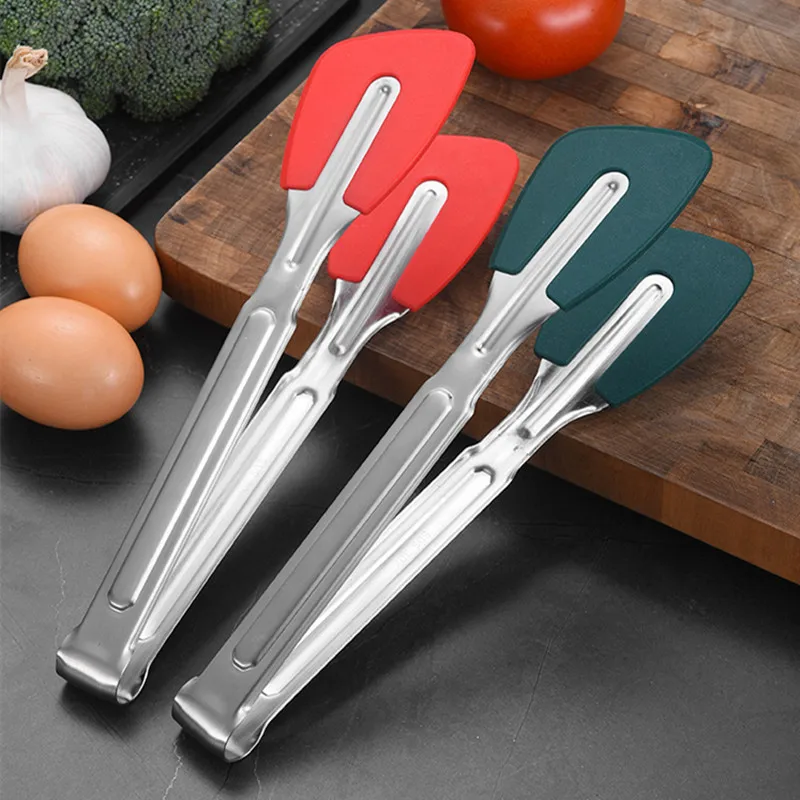 

Kitchen Stainless Steel Silicone Tongs BBQ Grilling Cooking Salad Bread Serving Clip Non-Stick Anti-slip Clamp Utensil Gadgets