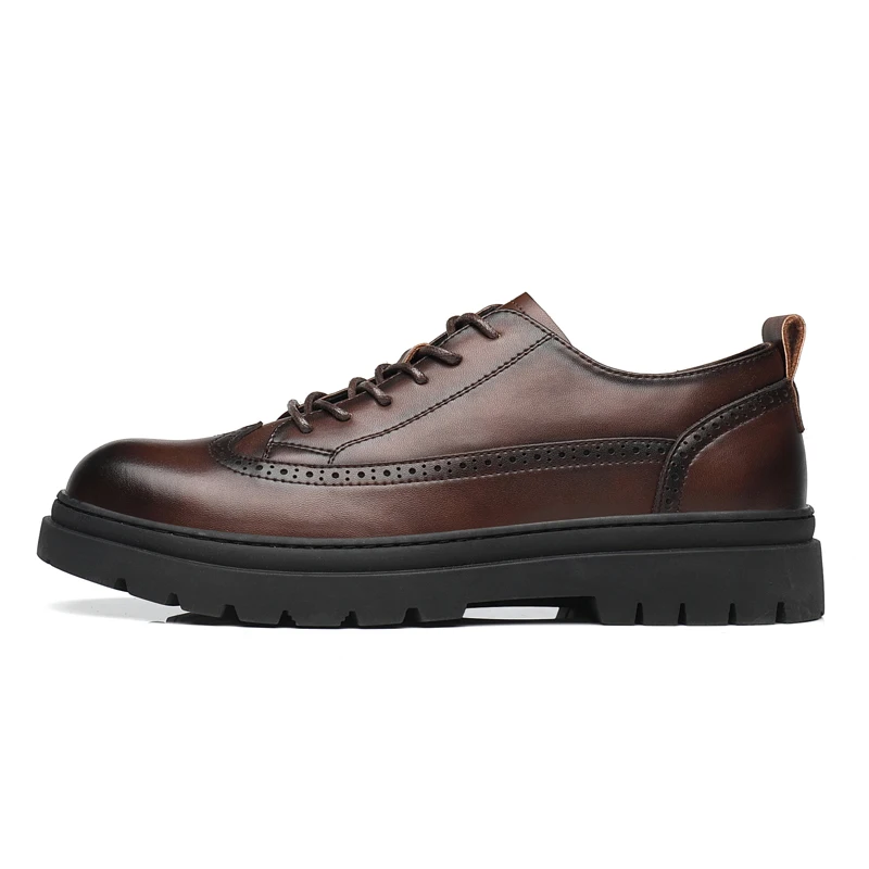 Men Platform Leather Casual Shoes Vintage Brogues Oxford Shoes Dress Shoes Business Fashion Designer Handmade Wedding Flats