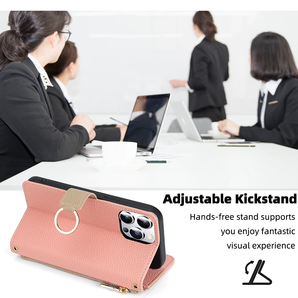 Elegant PU Leather Wallet Case with Mirror and Chain Card Holder