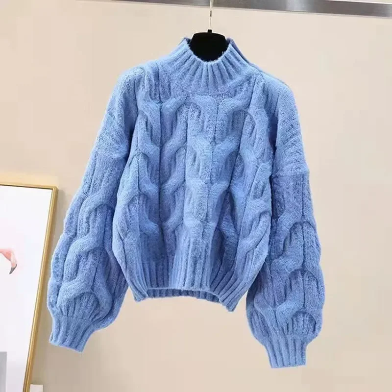 Autumn and Winter New Women's Clothing Round Neck Lantern Sleeves Women's Seven-quarter Sleeves Sweater Pullover Casual Top