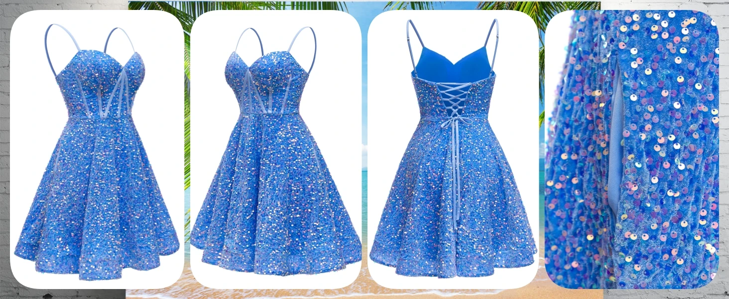 Spaghettiträger Homecoming Kleider,Pailletten Homecoming Kleider,Kurze Homecoming Kleider
