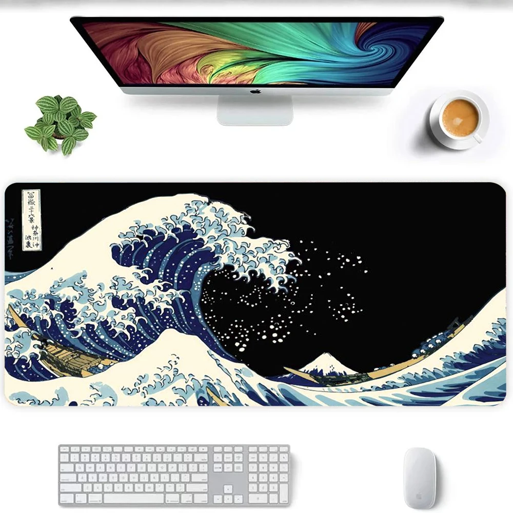 Japanese Great Wave Mouse Pad Gaming Anime New Hd Mousepad Xxl Keyboard Pad Nonslip Office