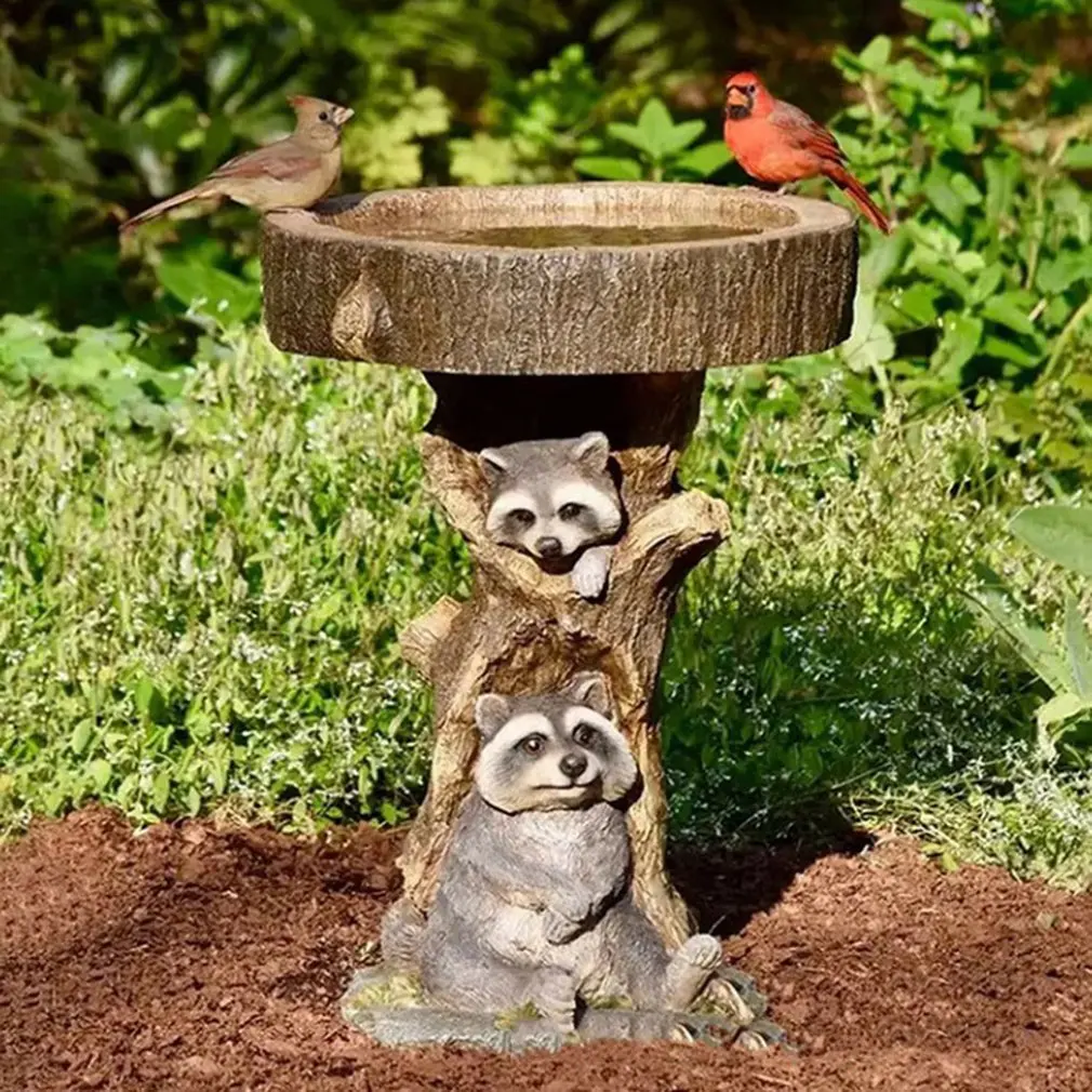 

Garden Raccoon Birdbath Polyresin Antique Resin Bird Bath Home Garden Yard Garden Decoration Retro Outdoor Yard Decor Fountains