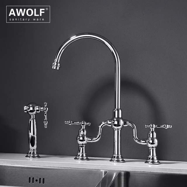 นิกเกิลแปรงก๊อกน้ําห้องครัว Sprayer ทองเหลืองแปรงทอง Hot & Cold ก๊อกน้ํา Chrome Black Mixer Tap FW015 5