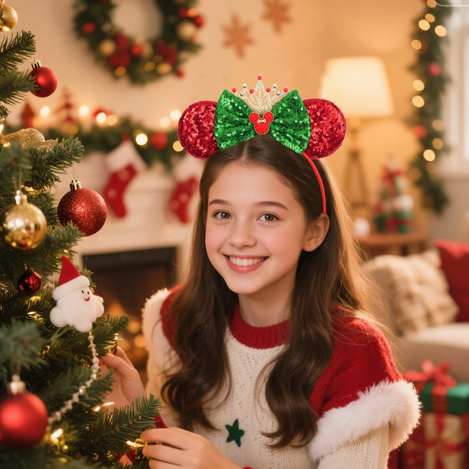 Weihnachten Mickey Mouse Ohren Stirnbänder Frauen Festival Party Cartoon Stirnband für Mädchen Kinder Pailletten Schleife Haarband Haarschmuck – Detail 14