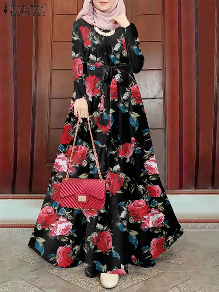 

Богемное мусульманское платье с принтом, модное Абая, изящные платья 2024 ZANZEA, Женский винтажный сарафан с длинным рукавом, повседневный кафтан