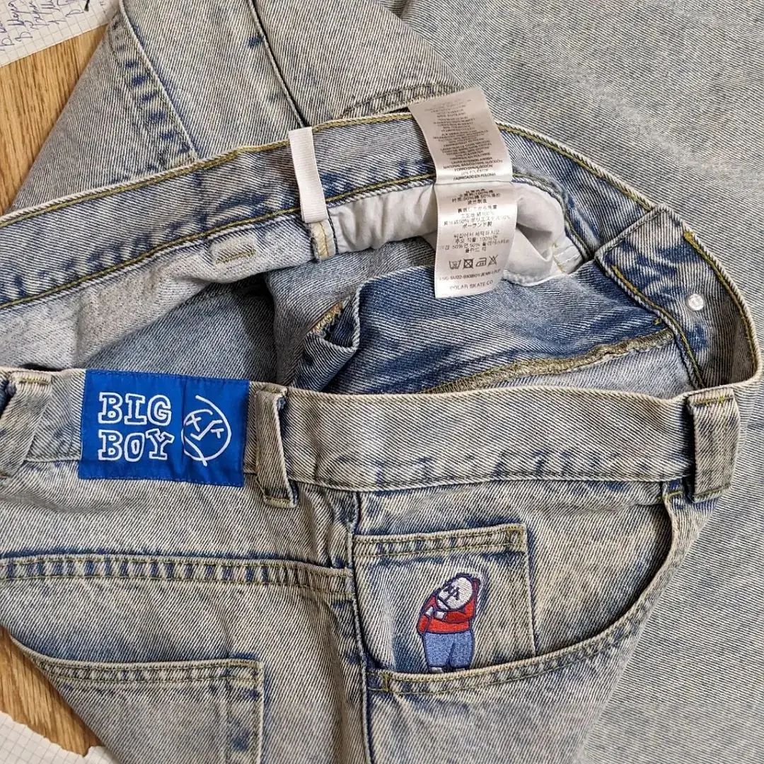 Polar Big Boy Basketball Shorts Goth Harajuku Retro Blue Denim Shorts Hip Hop Cartoon Graphics Embroidery Short Pants Men Women