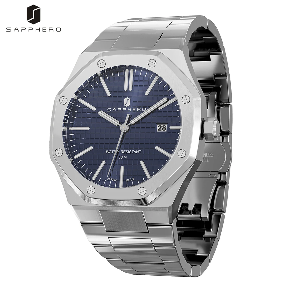 SAPPHERO Brand Mens Quartz Fashion Watch Sapphire Mirror Waterproof Luminous Trendy Business Quartz Watch