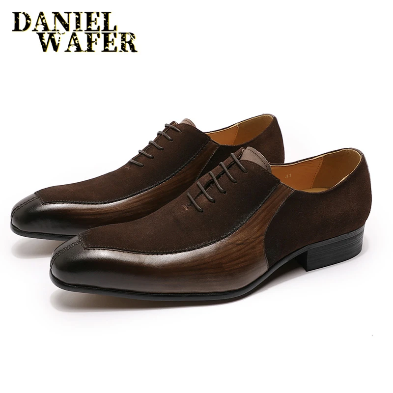 Zapatos de vestir Oxford con cordones para hombre, calzado Formal de cuero de ante con diseño de lujo, color y negro, para oficina y boda|Zapatos formales| - AliExpress
