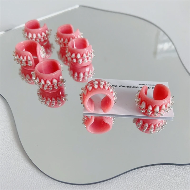 Funny Resin Teeth Gums Opening Rings for Women Sweet Harajuku Creative Punk Rock Tooth Ring Girl Fashion Party Jewelry Dropship 5