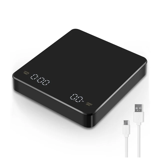 Цифровые весы для кофе с таймером, светодиодный экран, эспрессо, USB, 3 кг, макс. Весы 0,1 г, высокоточные мерные кухонные весы в озо/мл/г 1