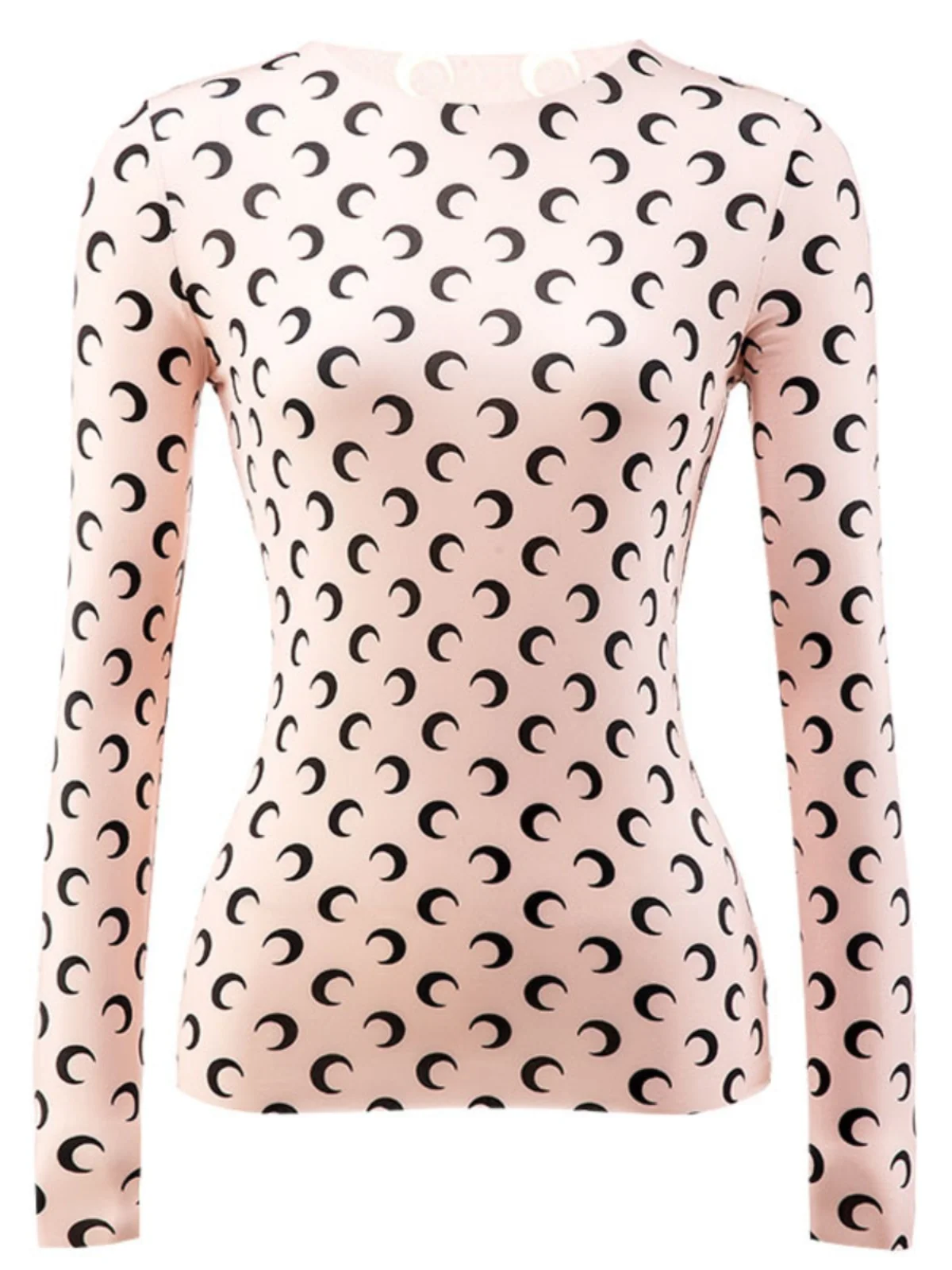 Elastic Slim Long Sve T-irt Crescent Print Street Sle round Ne Casual Faion Women's Autumn Top Polyester Material