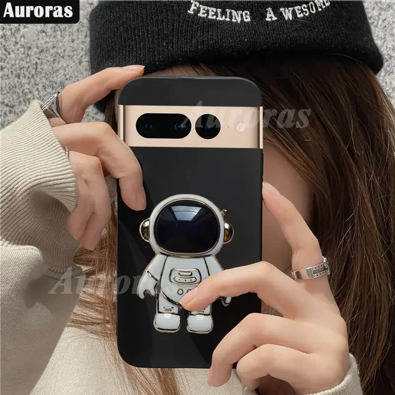 Aurora For Google Pixel 7 8 Pro Solid Color Case Thin Matte Back With  Astronaut Holder Ring Cover For Google Pixel 7A Funda Case