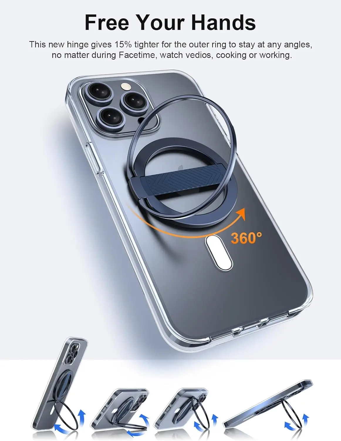 EWA 2세대 [MagSafe 호환] 교체 가능한 실리콘 핑거 스트랩이 포함된 휴대폰 그립 스탠드 탈착식 자석 링 홀더