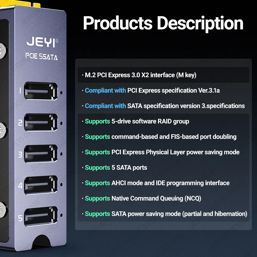Jeyi-adaptador Nvme M.2 a Sata Portas Internas Não Raid Sata Iii Gbps Placa Adaptadora para Desktop Suporte para pc Ssd e Hdd - Imagem 4