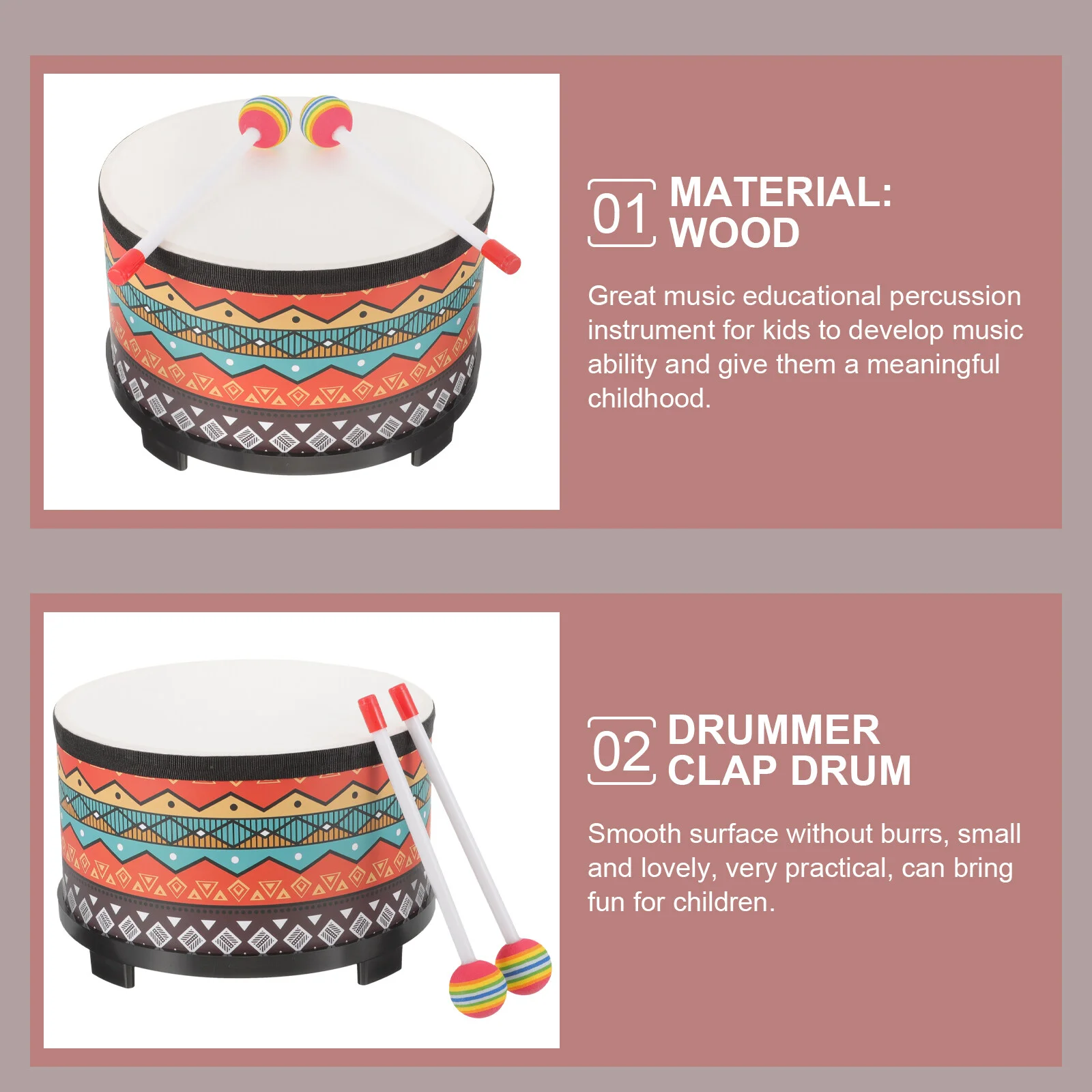 Snare Drum Practice Pad Orff Floor Drum Percussion Instrument Baby Toy Cartoon Music Wooden Snare Stick Toys Babies musical percussion instruments snare drum practice pad