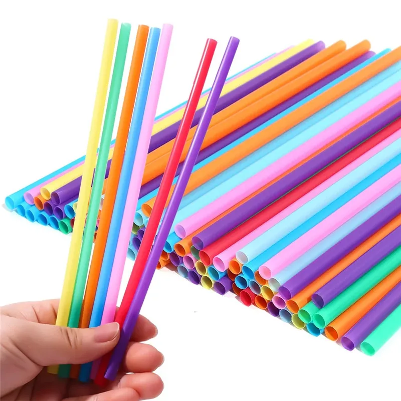 Plastic Disposable Straws 100Pcs Colorful Milktea Drinking Straws Party Birthday Celebration Supplies Kitchenware Accessories