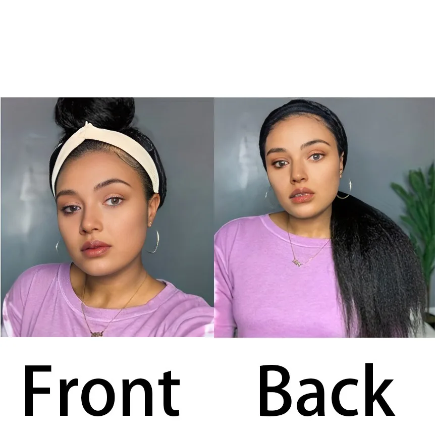 Synthetic Yaki Straight Headband Wigs for Black Women Straight Hair Band Attached Half Wig Full Machine Made Wig