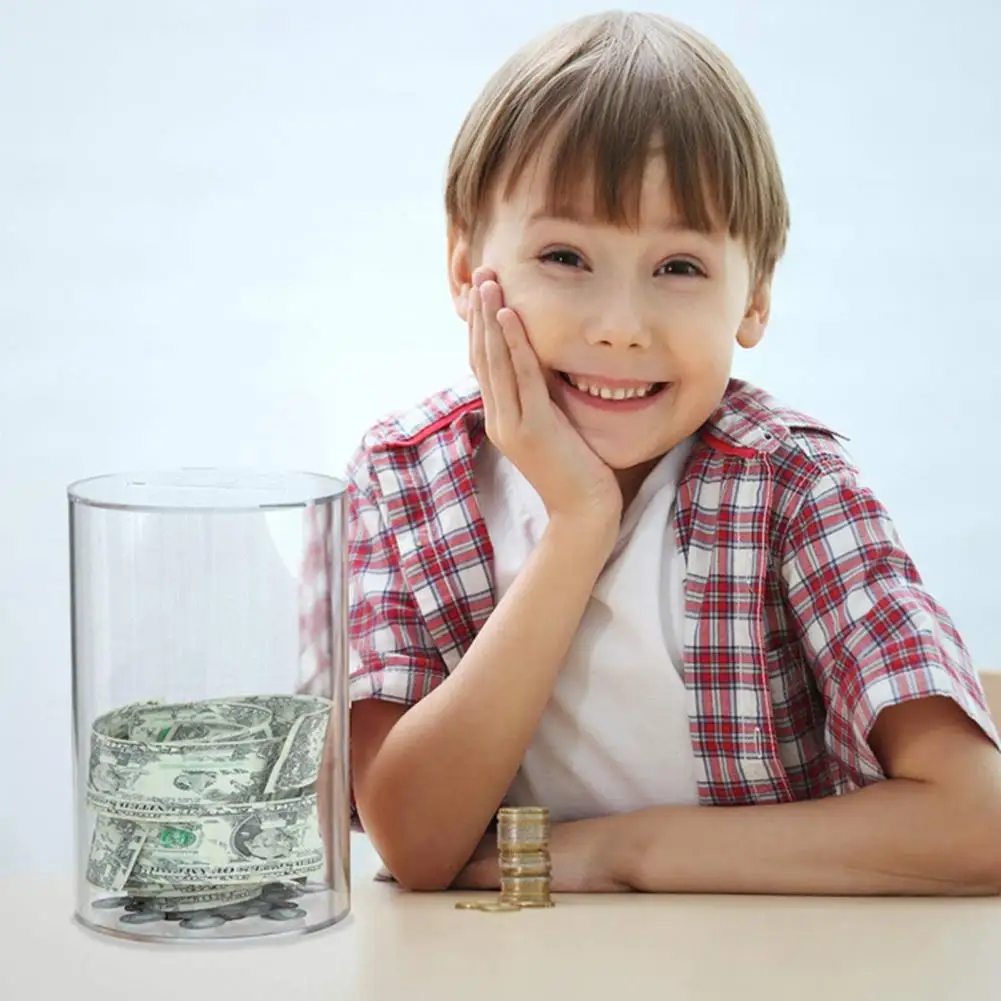 Acrylic Piggy Bank Large Capacity Transparent Cylindrical Jar Save Money Deposit Box Adults Kids Cash And Coins Saving Jar Toys