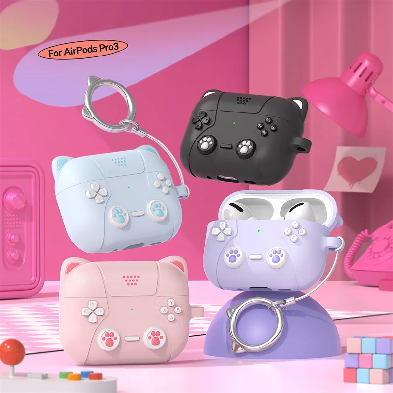 Cute 3D Cat Game Console Silicone Earphone Case with Hooks