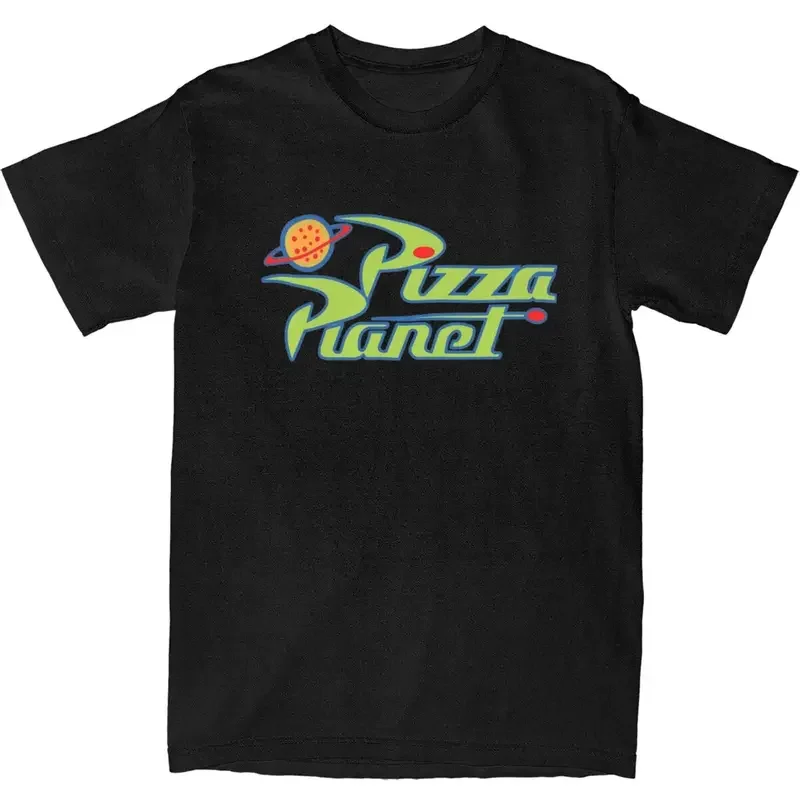 

Футболка с логотипом планеты пиццы, футболки в стиле Харадзюку с анимацией, Забавные топы с коротким рукавом, летняя одежда оверсайз из чистого хлопка с круглым вырезом