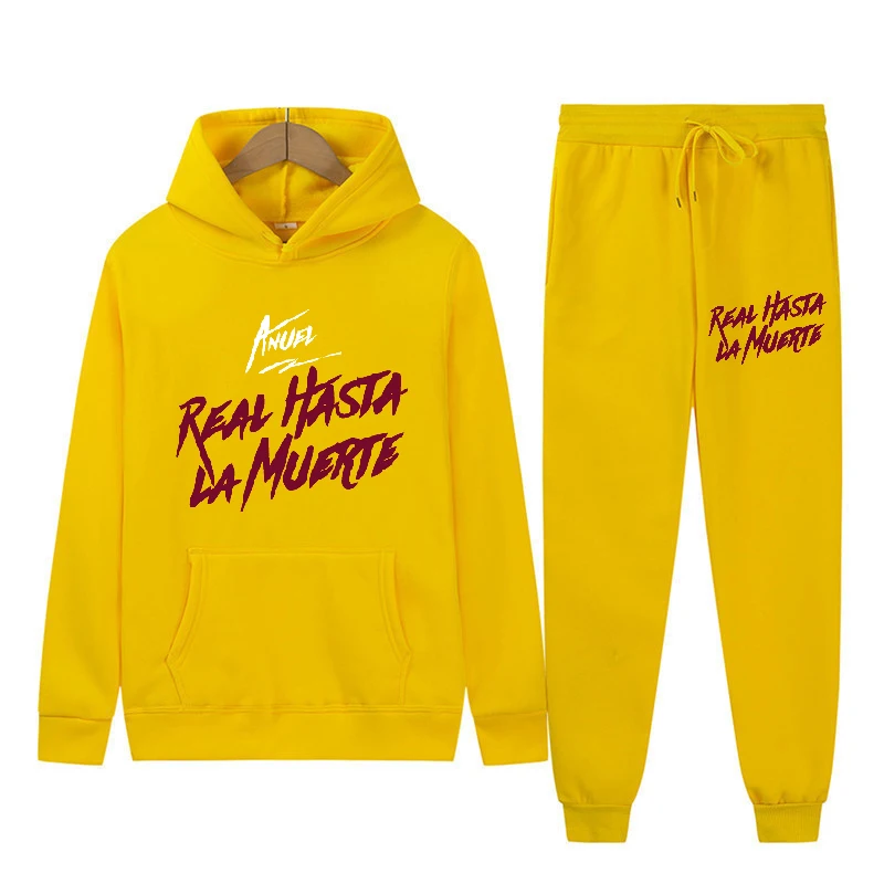Anuel AA Real Hasta La Muerte Hoodies + Sweatpants Sets Men Fashion Long Sleeve Sweatshirts Casual Harajuku Pullover Sportpants 4