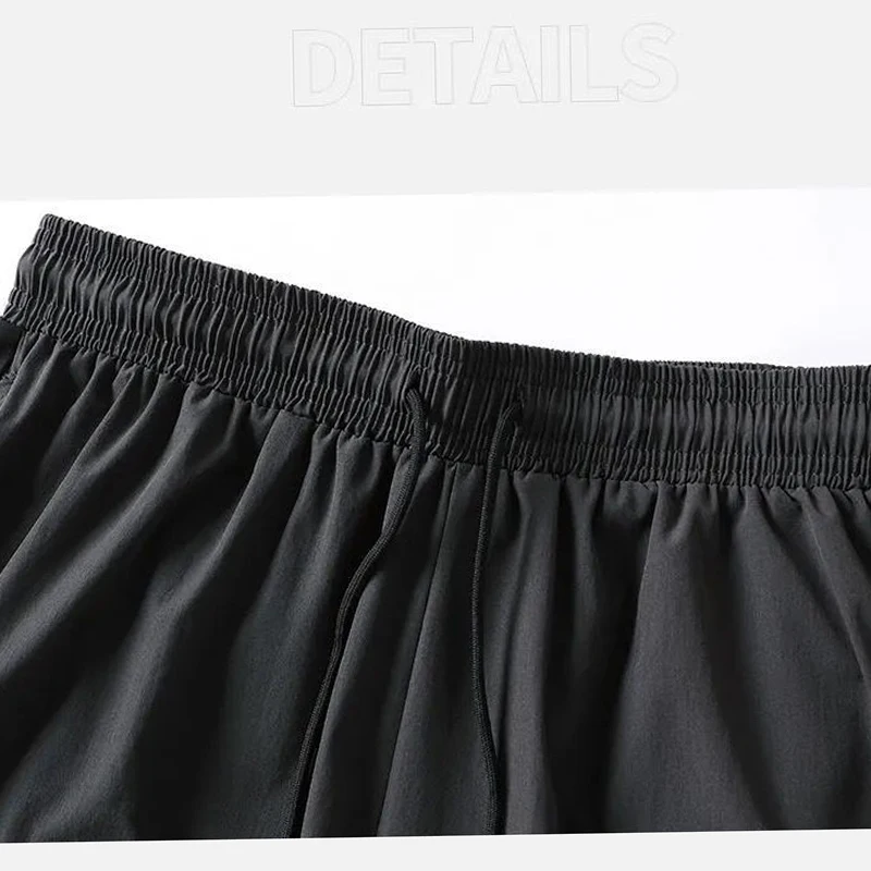 Summer New Contrast Color Breathable Ice Silk Fabric Shorts Man Bodybuilding Sweat Absorption Quick Drying Knee Length Pants