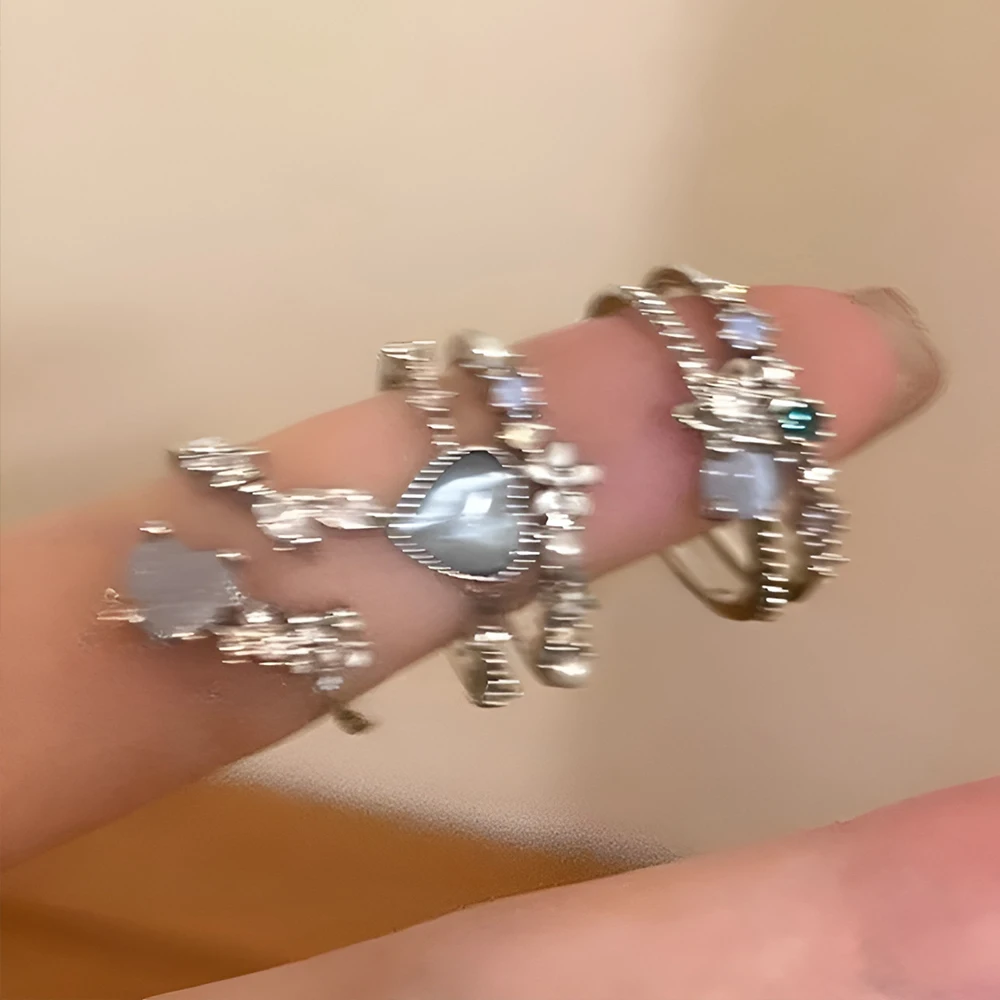 Set di anelli in argento Y2K in stile moda 2025, motivo a stelle e luna, stile retrò alla moda, adatto per donne e ragazze, feste, matrimoni_voghion.com