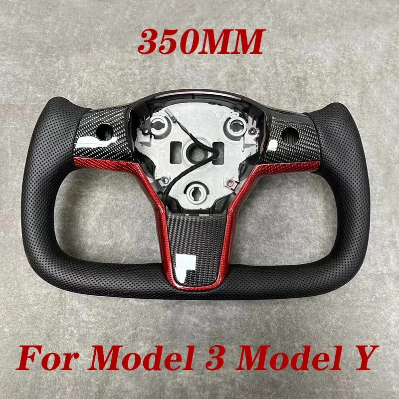 

White YOKE Steering Wheel Black Alcantara Real Carbon Fiber Suede With Heat For Tesla Model 3 Model Y 2017-2023