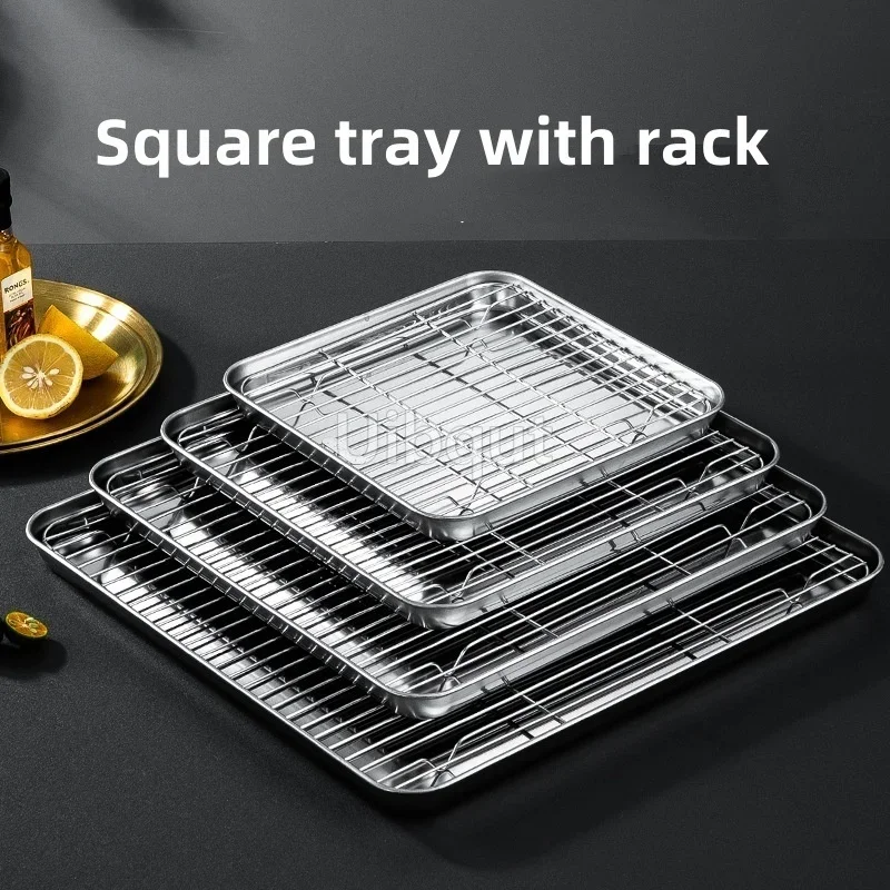 Gold Square Stainless Steel Food Service Tray plate Nonstick Bakeware Fruit Cookie Bread Plate Kitchen Storage Container Utensil