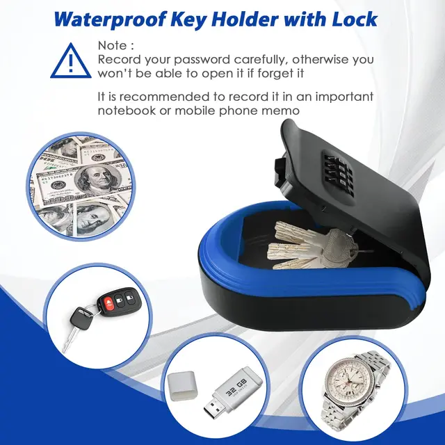 Magnetic Key Holder with Lock Magnet Key Lock Box Hidden Under Car Secure 4-Digit Combination with Resettable Code For for Store 5