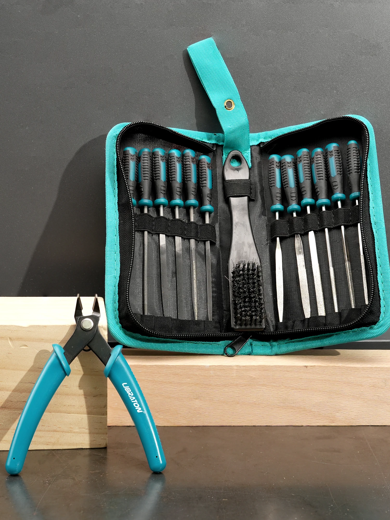 Libraton 다이아몬드 바늘 파일 세트, 작은 파일 세트, 와이어 커터 스틸 브러시 포함, 다이아몬드 파일 6 개, 탄소강 파일 6 개, 14 개 