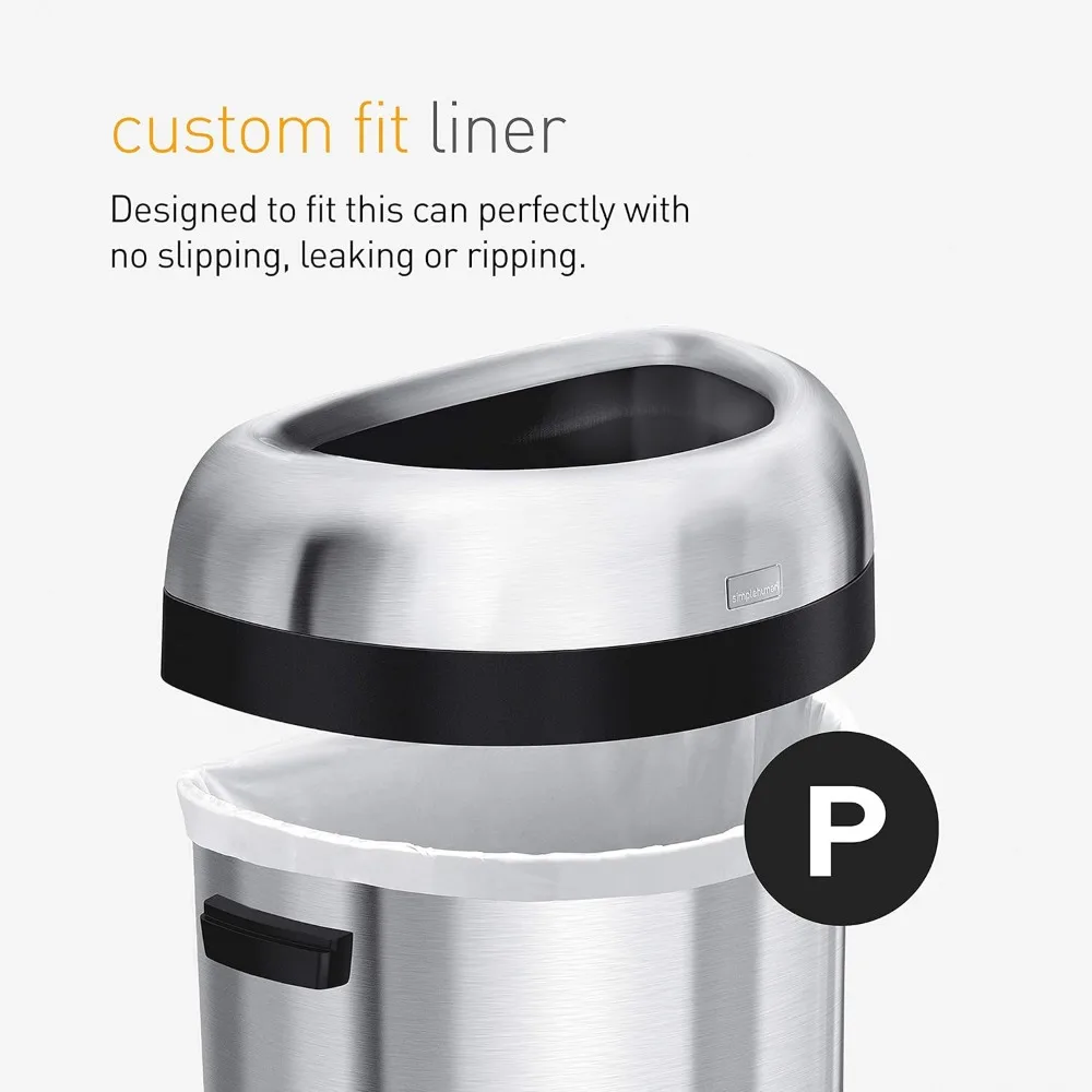 60 Liter / 15.9 Gallon Large Semi-Round Open Top Trash Can Commercial Grade Heavy Gauge, Brushed Stainless Steel