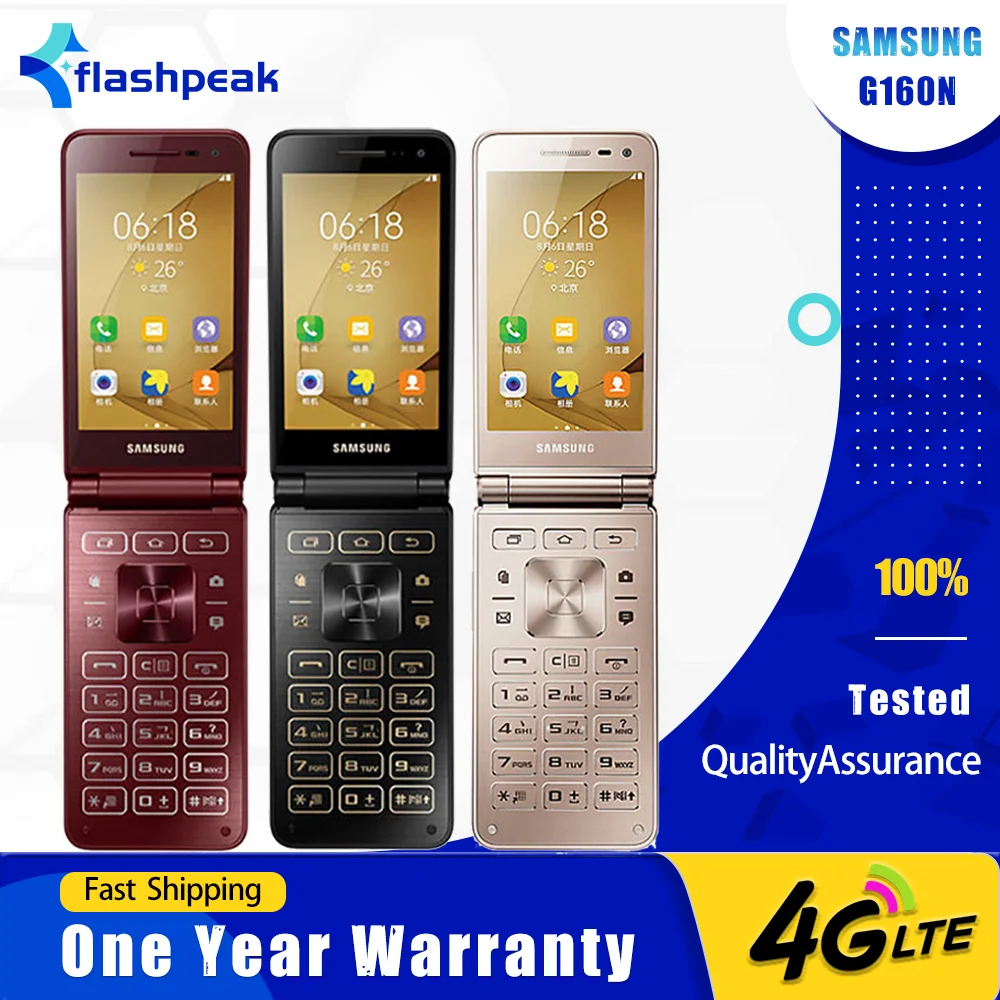 Original Samsung Galaxy Folder2 G160N 4G LTE Mobile Phone Korea Version 3.8'' 16GB/32GB ROM 8MP+5MP Quad-Core Android SmartPhone