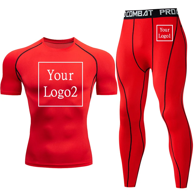 Men's Running Custom Logo Set Gym Jogging Compression Fitness Male Quick Dry Track Suit