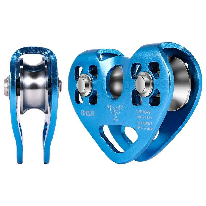 Heart-Shape Climbing Double Pulley Steel Cable Rope 13mm Climbing Device High Speed Zipline Trolley 24KN